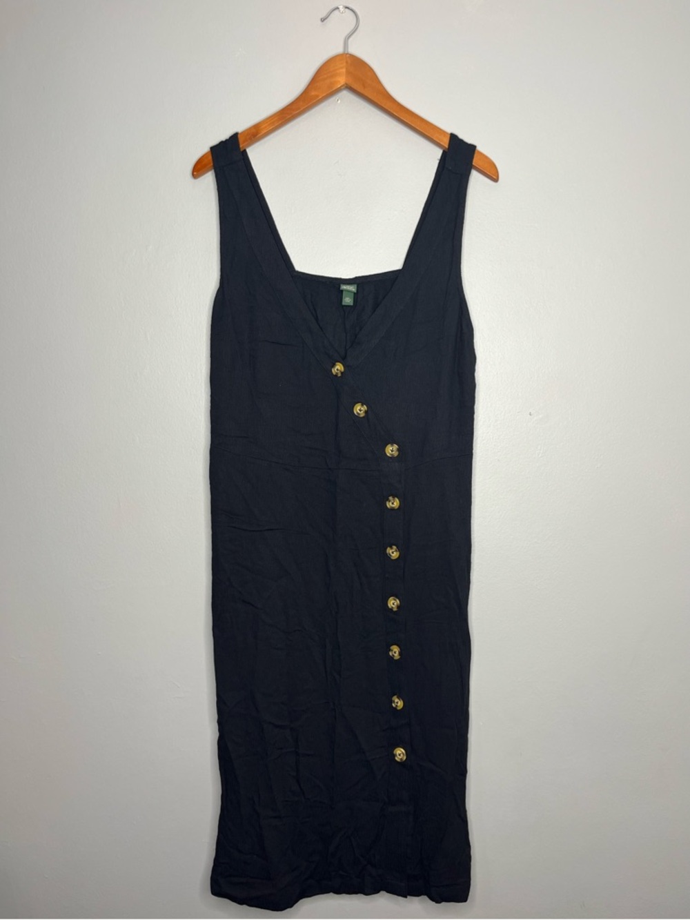 Wild Fable Women's Sleeveless Button Front Asymmetrical Black Midi Dress